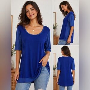 Anthro Left of Center Cobalt Blue Tunic Tee Size S
